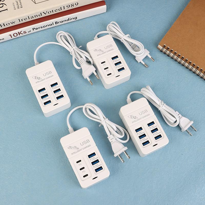 Eu US Plug Încărcător USB Multiport 35W Pd Tip C Încărcător de perete Încărcare rapidă Adaptor Hub USB 6 porturi Telefon mobil Încărcător rapid USB