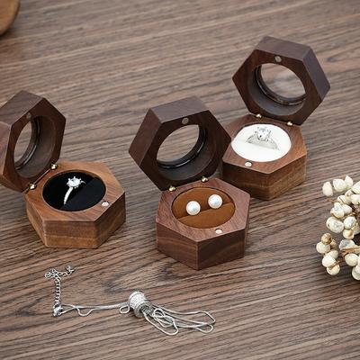 Engagement Wooden Ring Box Single Slots Ring Bearer Box Simple Jewelry Presentation Box  Propose