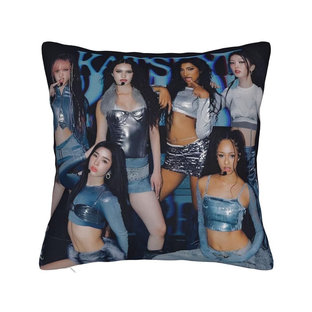 Katseye Kpop Style Square Pillow Cases Cushion Cover Vintage Zippered Decorative Throw Pillow Case Cover For Home 45X45Cm