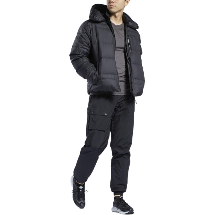 Reebok Down Jackets Men's Black Hooded Moderate Down Jacket GR8979
