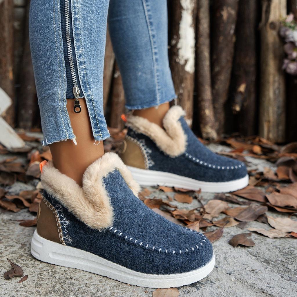 2025 New Snow Boots Women's Warm Fleece Flat Color-blocked Short High-top Plus-size Women's Boots