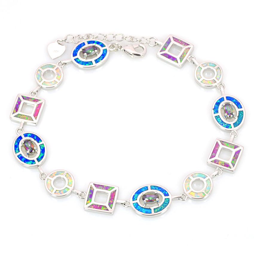 Opal Summer Hawaiian Oval Bracelet & Necklace Set - Colorful Gemstone Inlaid Jewelry