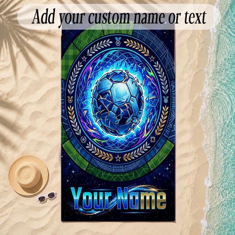 Soccer Theme Soft Beach Towel Personalized Custom Name Text Towel Portable for Beach Pool Travel