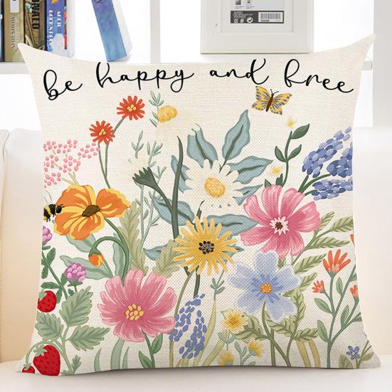 Pillowcase Spring Series Printed with Soft Hidden Zipper Fade-resistant Machine Washable Linen Cushion Cover