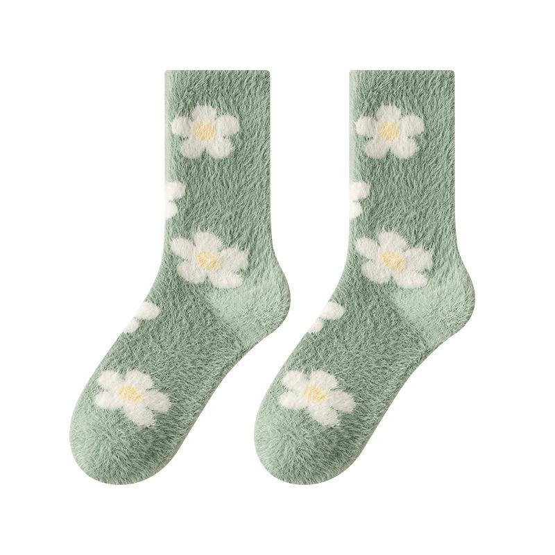 Women's Autumn and Winter Mid-calf Socks, Mink Fleece Thickened Warm Floor Socks, Sleeping Socks, Coral Fleece Socks