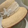 Ins Chic Summer Colored Square Stitching Decoration Hand Raffia Grass Sunshade Lady Bucket Cap Women Leisure Hat