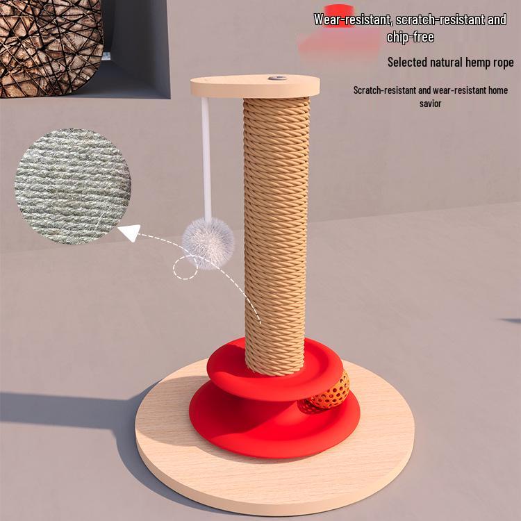 Vertical Sisal Cat Scratch-Resistant Post with Cat Teaser Toy for Self-Amusement and Boredom Relief