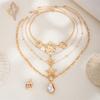 Bohemian Multilayer Flower Starfish Necklace for Women Baroque Imitation Pearl Pendant Choker Summer Beach Vacation Jewelry Gift