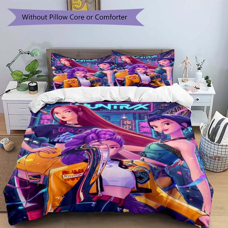3pcs Duvet Cover Set (1*Duvet Cover + 2*Pillowcase, Without Core), KPop Demon Hunters Print Bedding Set, Bedroom Decor, All‑Season, Gift