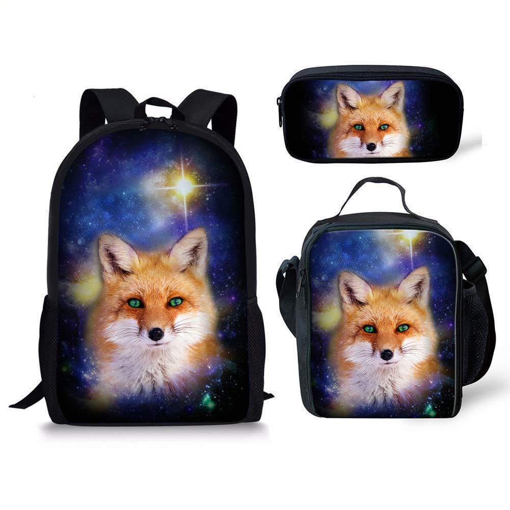 Trendy Popular New Fox 3D Print 3pcs/Set Student School Bags Laptop Daypack Backpack Lunch Bag Pencil Case