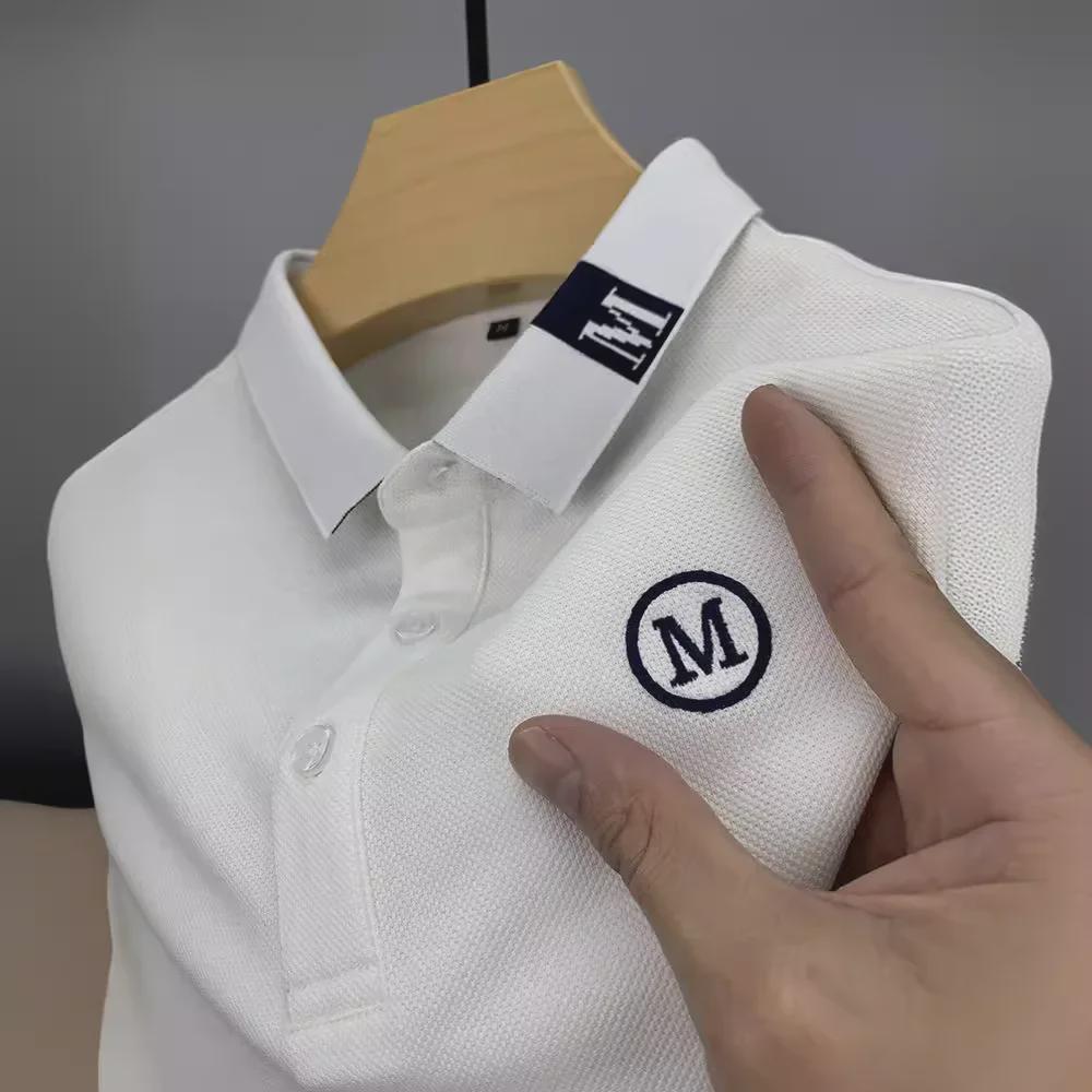 High-End Embroidered Men's Cotton Polo Shirt: Summer Short-Sleeved Lapel Design