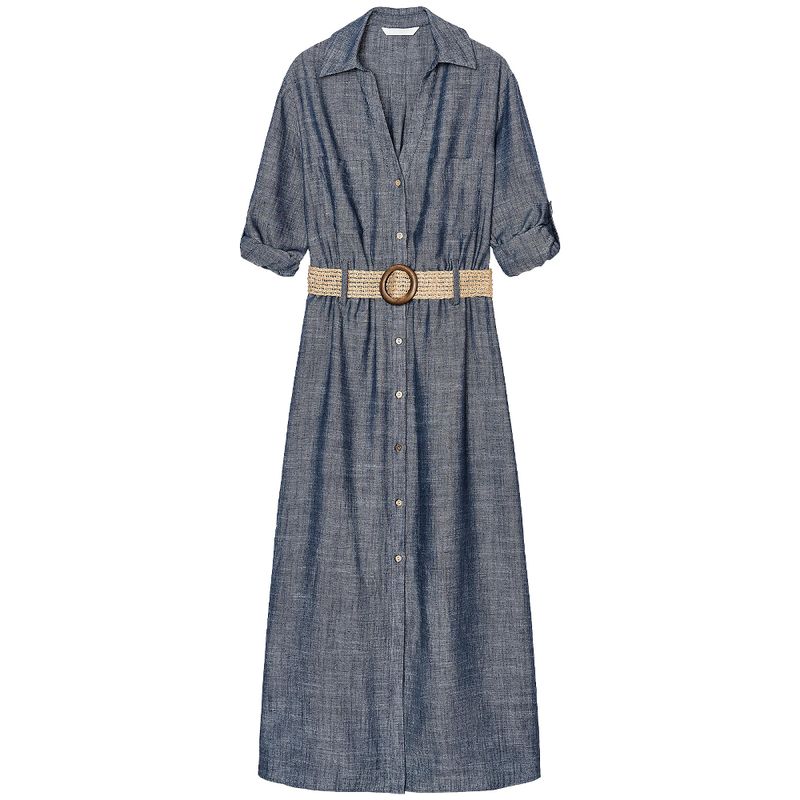 Zaprha 2025 New Arrival with Belt Lapel Long Sleeves Midi Skirt Dress Waist Slim Looking Elegant 2843787