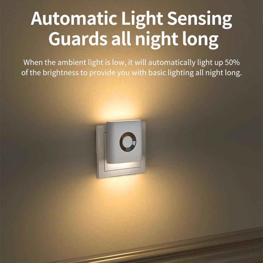 Human Body Induction LED Night Light EU Plug in Wall Lamp Warm White AC220-240V For Bedroom Corridor Bathroom Stairs Lighting