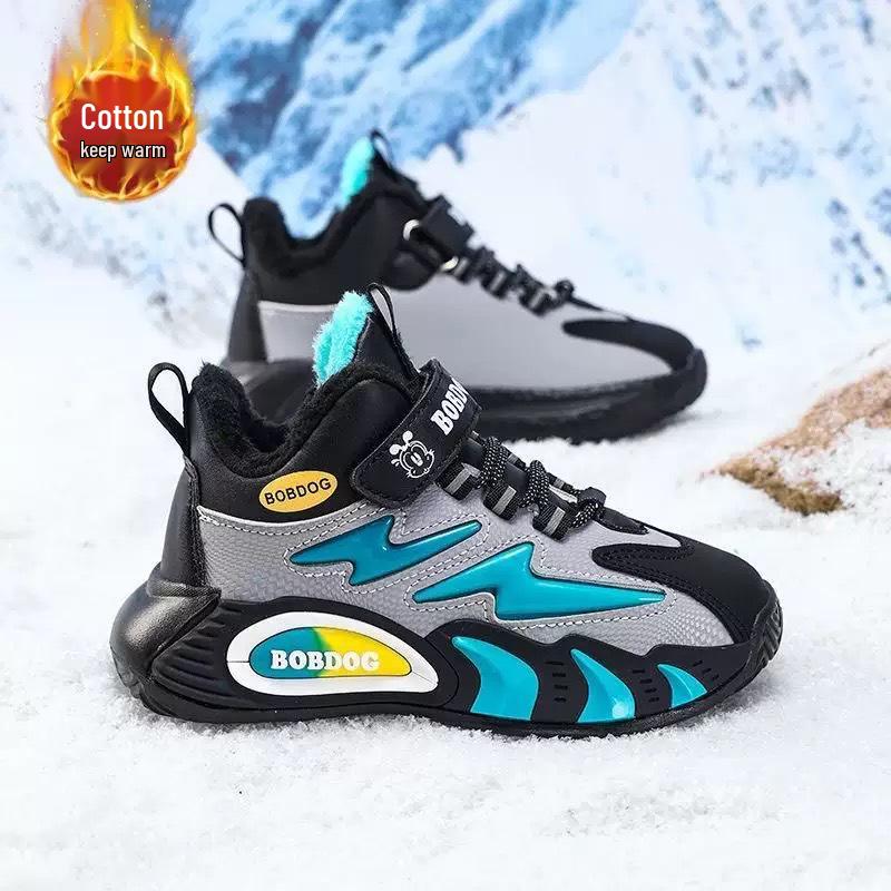 Bobodou Boys' Winter Warm Velvet Lined Cotton Sports Shoes for Kids