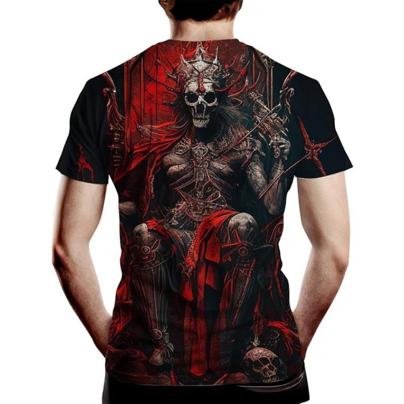 Męski Letni T-shirt 3D Modny Casualowy Luźny Wzór Nadruk Czaszki Okrągły Dekolt Krótki Rękaw T-shirt Top 6XL