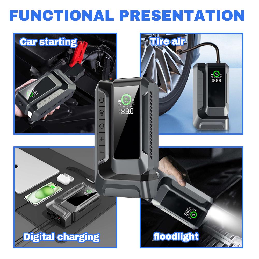 600A Car Jump Starter Wireless Lithium Inflatable Pump All-in-one Machine for Petrol and Diesel 12V Portable Battery Charger