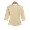 Women's Spicy Girl Deep U-Neck Sexy T-Shirt: Summer Slim-Fit, Elastic Mid-Sleeve, Pure Desire Top