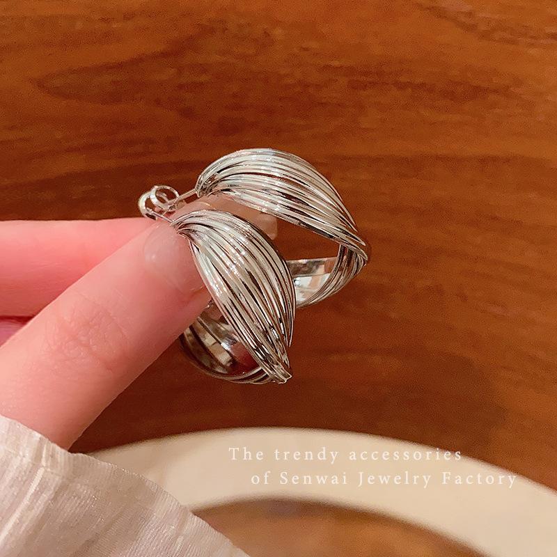 Hong Kong style twisted metal earrings female design sense niche temperament Internet celebrity stud earrings popular autumn and winter earrings