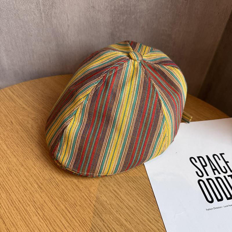 Vintage Japanese Striped Duckbill Cap With Sun Protection For Summer Casual Use