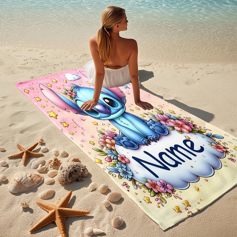 Custom Name Stitch Dreams Stylish Digital Printing Beach Towel Quick‑Drying Absorbent Blanket for Beach Pool Gym Travel