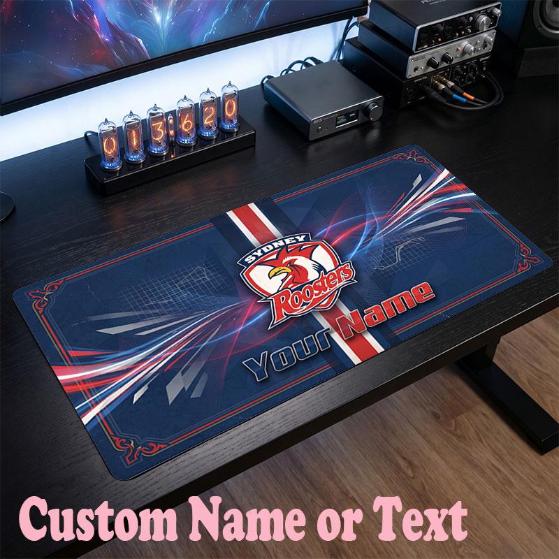 Sydney Roosters Customized Name Text Mouse Pad, Large Desk Mouse Mat Personalized Home Office Present