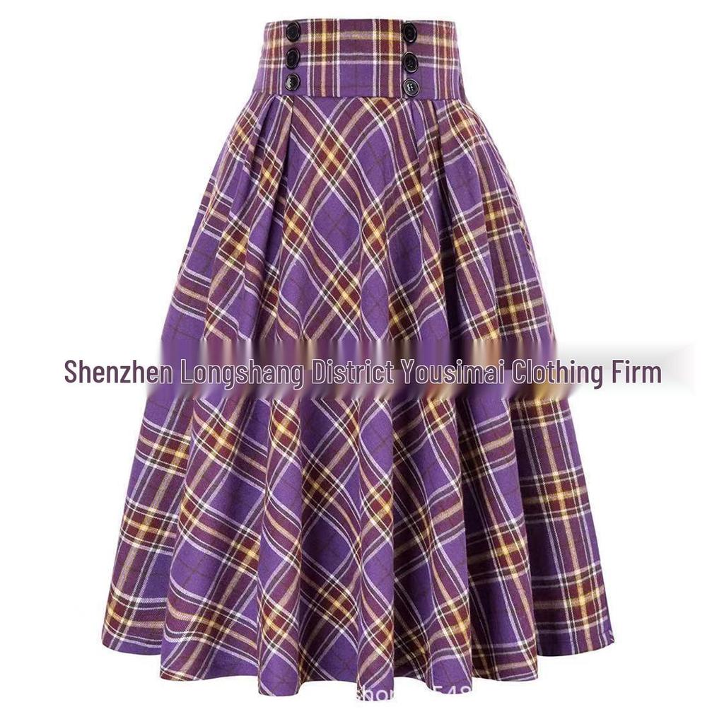 Color Block Plaid Midi Skirt - Versatile Swing Skirt for Women