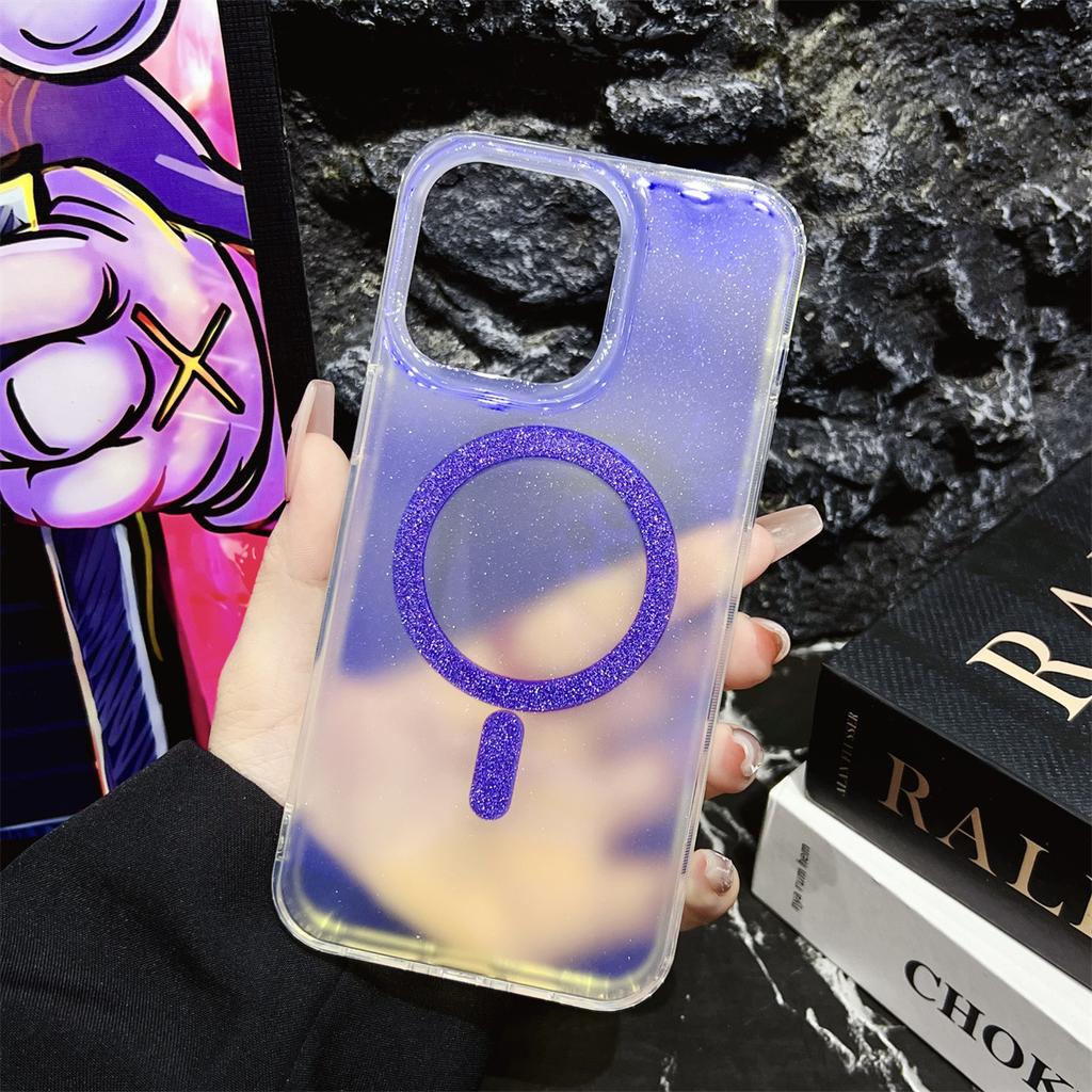 The IPhone16 Dual-color Gradient Blue Light Glitter Magnetic Attraction Is Suitable for Apple 14/15 Pro Max Phone Cases