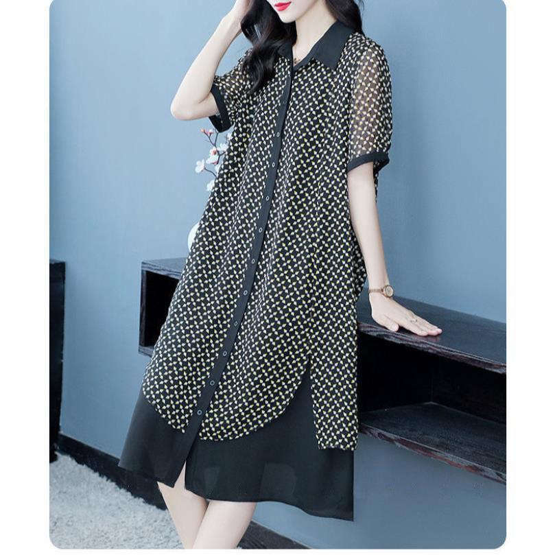 Abito Elegante di Alta Gamma Per la Mamma Completo in Chiffon Ampio Lady Nobile Collo Stile Etnico Vestito di Media Lunghezza