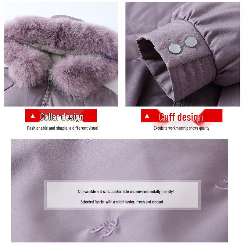 JIANHU Women's 90% White Duck Down Mid-Length Winter Coat with Large Fur Collar