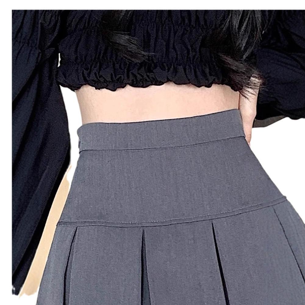 2024 Fashion High Waist Black Pleated A-line Mini Skirt for Women - Spring, Summer, Autumn