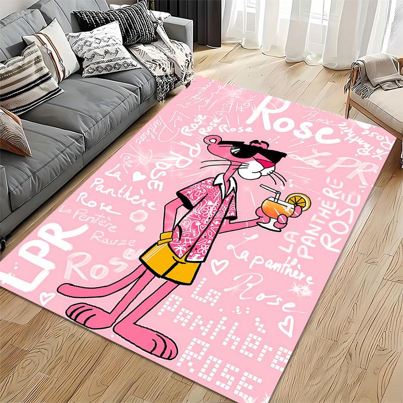 Pink Cartoon Panther with Drink suitable as a non-slip mat for the living room or bedroom sofa