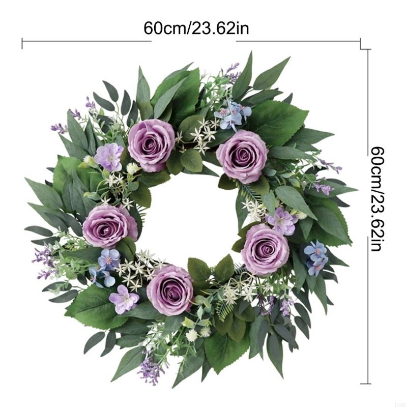Artificial Purpler Rose Wreath Realistic Rose Flower Wreath with for Wedding Party Inside and Outside Decoration