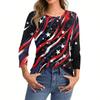 Women’s Long Sleeve Crewneck Top with Printed Star and Stripe Pattern Casual Loose Fit Pullover Shirt for Everyday Wear