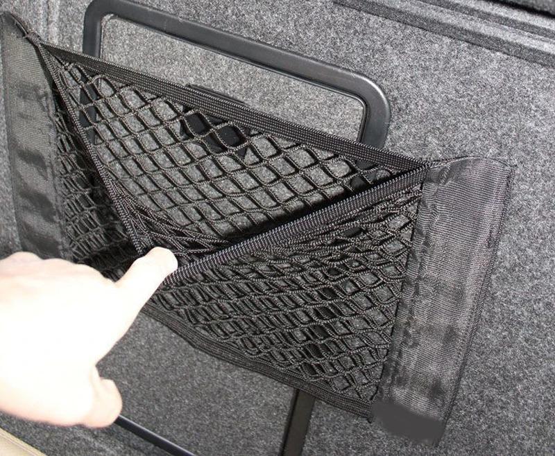 Car Trunk Mesh Rear Seat Storage Bag Auto Organizer Double-deck Elastic String Net Magic Sticker Pocket Bag Car Trunk Organizer
