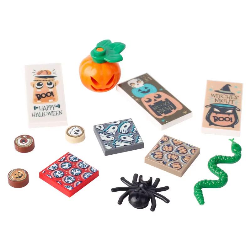 Halloween Decorative MOC Building Blocks Pumpkin Carriage Tombstone Skeleton Flame Horse Accessories Elf House Bricks Toys Gifts