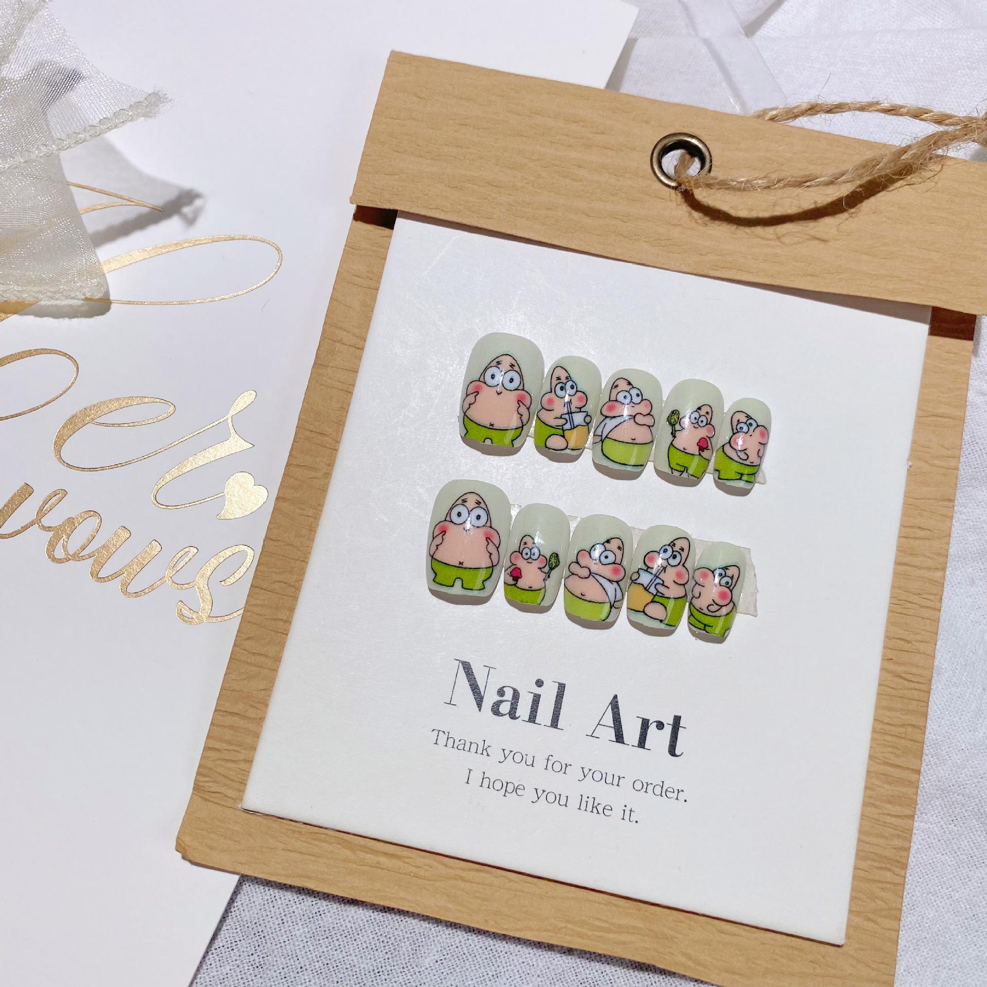 

Мечтательные розовые мультяшные накладные ногти в стиле Лолита: Милые расписанные вручную короткие зауженные типсы, набор из 10 штук