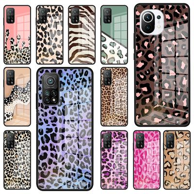 Capa de celular luxuosa com estampa de leopardo em vidro temperado para Xiaomi Mi 11 Ultra 9T 10T Pro 11i Note 10 Lite 5G CC9 CC9E