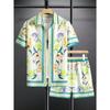 Conjunto de Camisa e Shorts Estampados com Flores para Homem, Cintura com Cordão, Roupa de Praia de Verão, Traje Casual, Estampas Tropicais, Tamanho Asiático