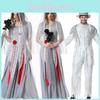 Ymkq Halloween Cos Vampir Karneval Nacht Kostüm Erwachsener Unisex Weiß Geist Braut und Bräutigam Cosplay Bekleidung