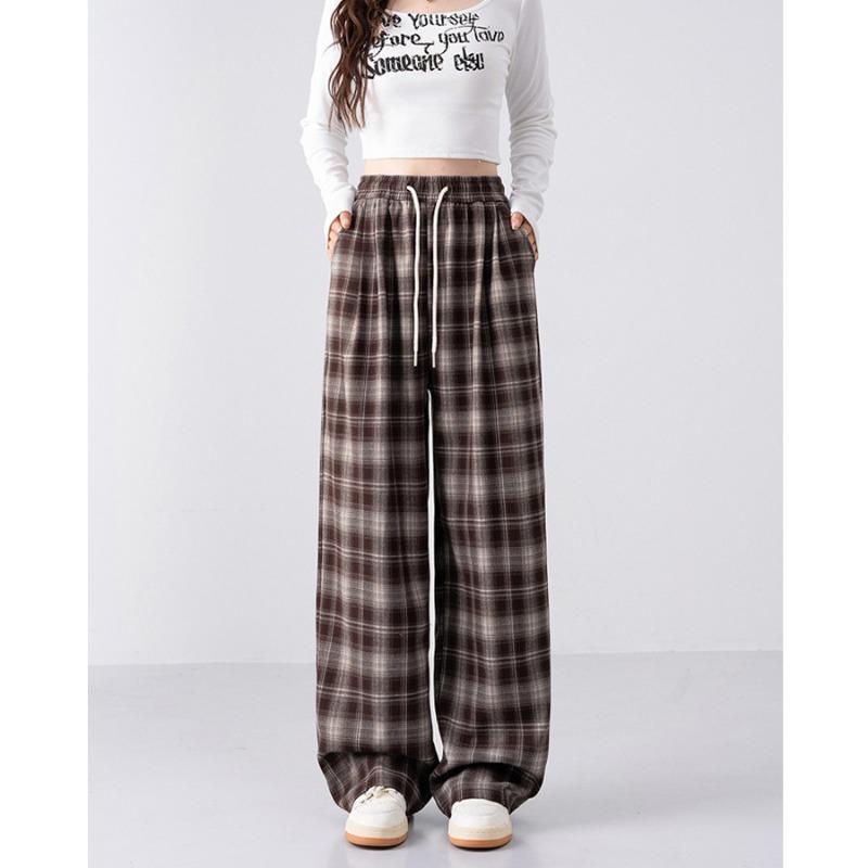 

Plaid pants women s autumn and winter new high-waisted slim straight loose pear-shaped wide-leg pants casual trousers M