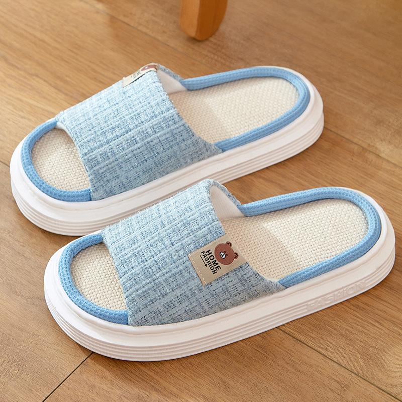 Linen Slippers Women's Summer Cotton and Linen Spring and Autumn Indoor Home Couple Home Non-slip Home Floor Four Seasons Men's Summer Silent
