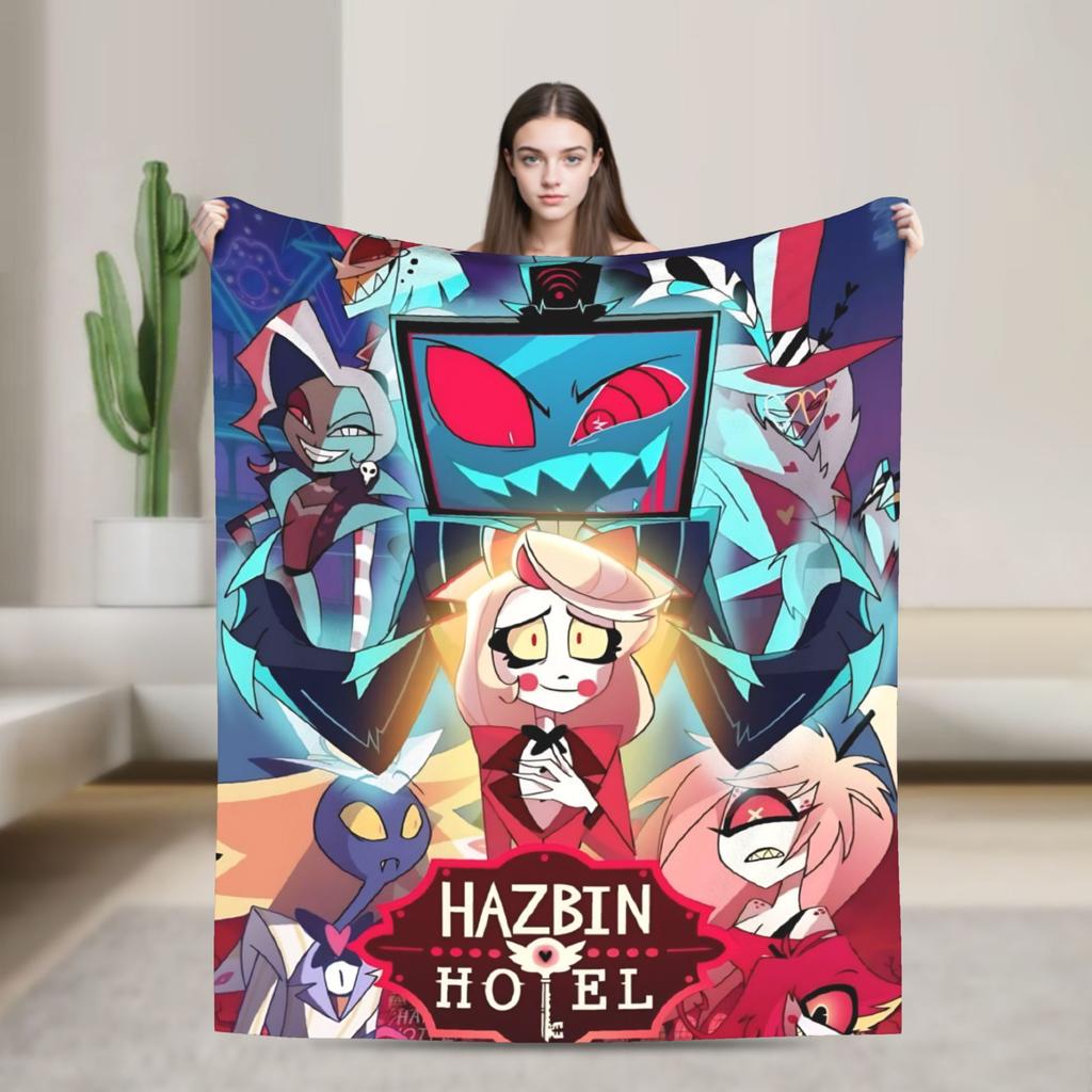 2025 H-Hazbin Hotel Charlie Cartoon Flannel Blanket  Warm Throw Blanket for Bedroom Picnic Print Bedspread Sofa Bed Cover