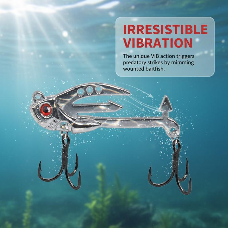 2-in-1 Metal VIB Fishing Lure Long Realistic 3D Eyes Bait Fast Sinking for Professional Outdoor Angling
