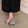 Wedge Heel High Heel Pinch Flip-flops Fairy Shoes Wear 2025 Summer Rhinestone French Silver Sandals