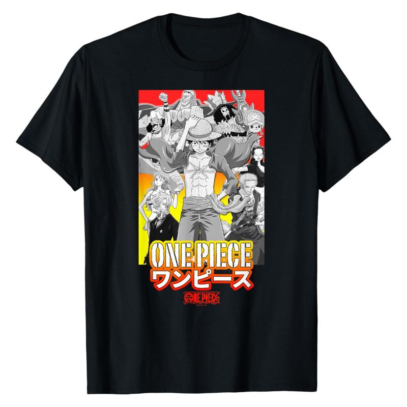 Straw Hat Pirates Full Crew One Piece TShirt Anime Group Graphic Print Crew Neck 100 Cotton Trendy Casual Street Fashion Tops