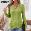 JPNTKY Women's Fashion Casual Solid Color Print Long Sleeve V Neck Blouses & Shirts
