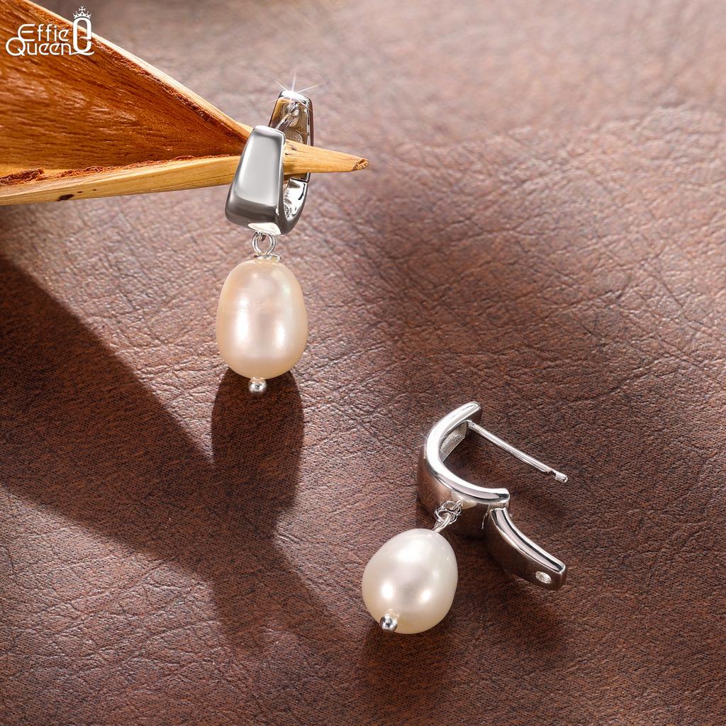 Effie Queen 925 Pure Silver 14k Gold Pear Shaped Pearl Drop Earrings Natural Jewelry for Women Wedding Party Banquet Gift GPE130