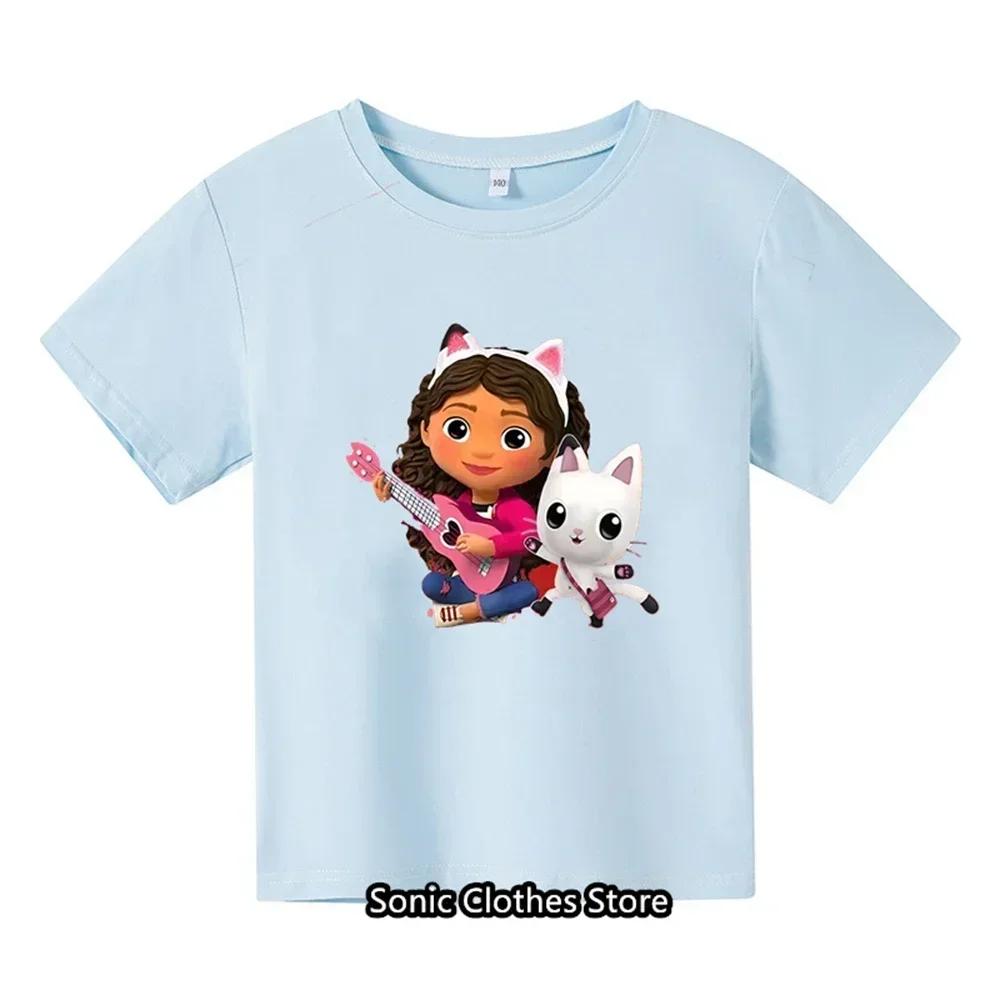 2025 Nové letní tričko Gabby Doll House Dětské s krátkým rukávem Chlapecké Kreslené Kočka Gabby Dívčí Ležérní Krátký rukáv Horký prodej