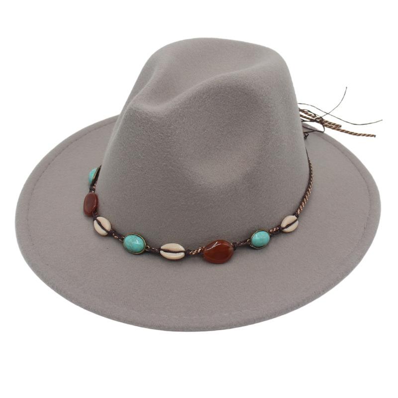 

Tibetan Top Hat Gem Chain Accessories Mountaineering Travel Felt Hat Performance Dance Retro Props Jazz Hat L（58-60cm） світло-сірого кольору