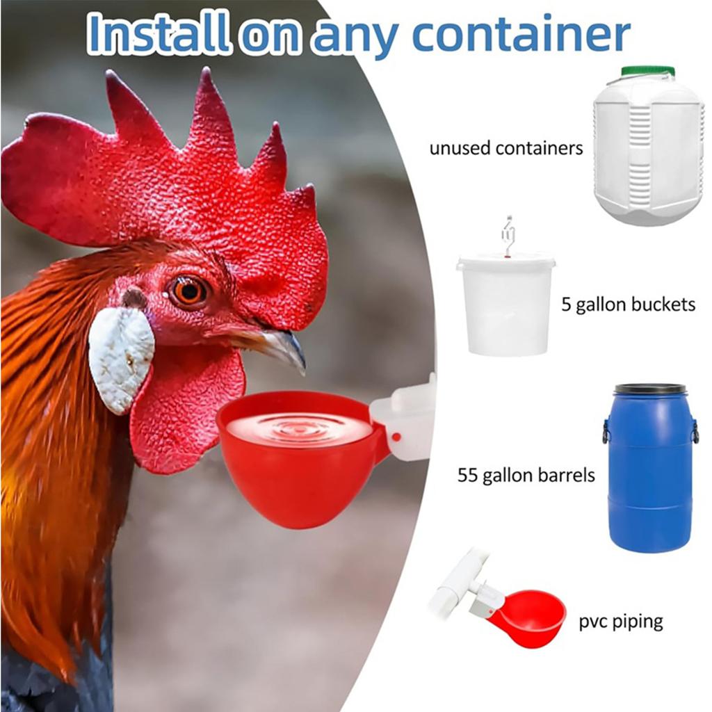 8pcs Chicken Water Cups with Mounting Hole Opener Chicken Feeder Cups Chick Feeder for Duck Chicks Goose Turkey Bunny and Bird